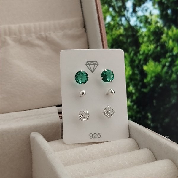 Trio de Brincos Ponto de Luz - Prata 925 -MB878-1128