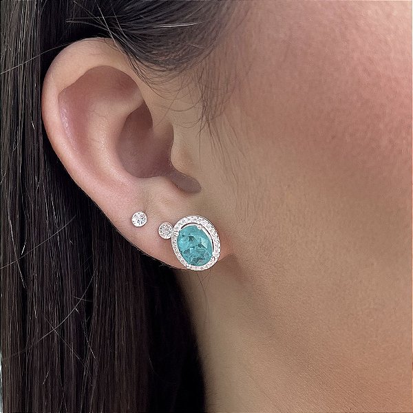 Brinco Oval Com Zircônias - Prata 925 - MB880-42105