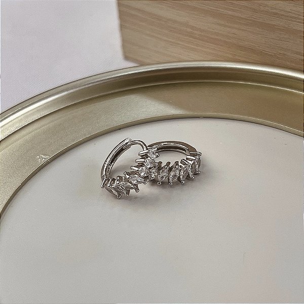 Brinco Meia Argola Cravejado - Prata 925 - MB881-3767