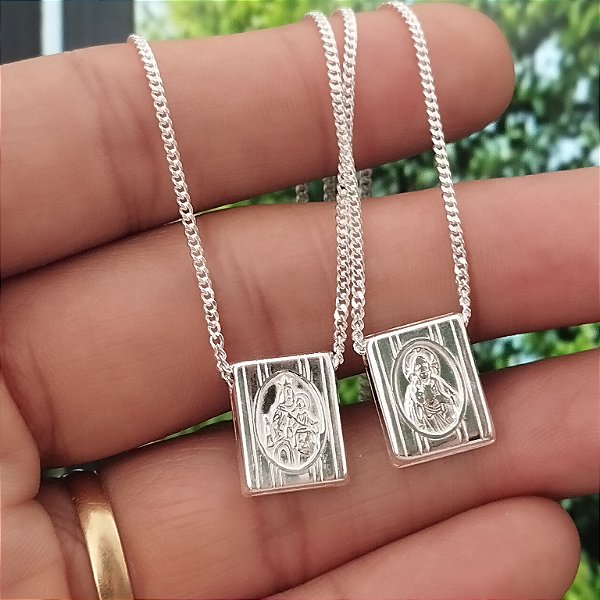 Escapulário Coração de Jesus e N.S. do Carmo - Prata 925 -MC606-127260