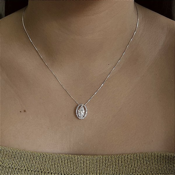 Corrente N.S. das Graças Cravejado- Prata 925 - MC607-3280