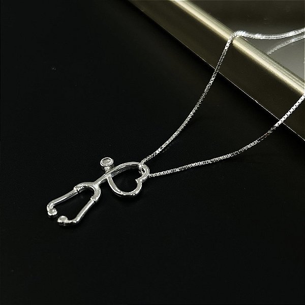 Gargantilha Estetoscópio - Prata 925 - 25mm - v12 - 45cm - MC608-3280