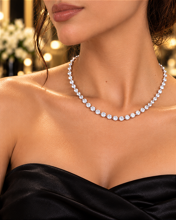 Gargantilha Luxo Cravejados Com Swarovski - Prata 925 -MC617-289699