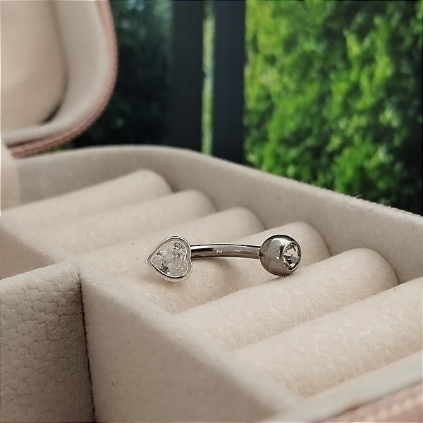 Piercing Umbigo Com Pingente Coração - Prata 925 e Aço Cirúrgico -MB892-1640