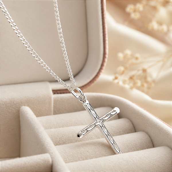 Corrente Elo Grumet Com Crucifixo - 60cm - 2mm - Prata 925- MC629-58145
