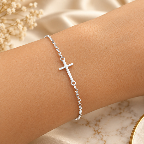 Pulseira com Crucifixo -Prata 925 - 19cm -MP508-1436