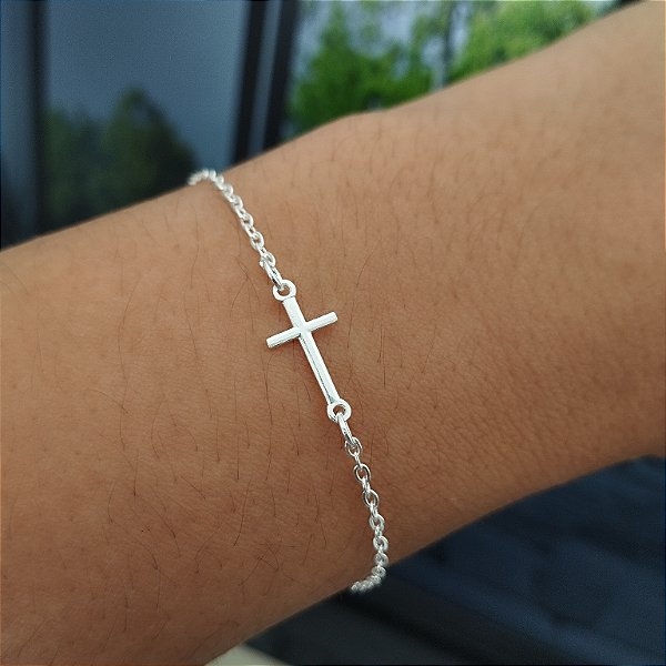Pulseira com Crucifixo -Prata 925 - 19cm -MP508-1436