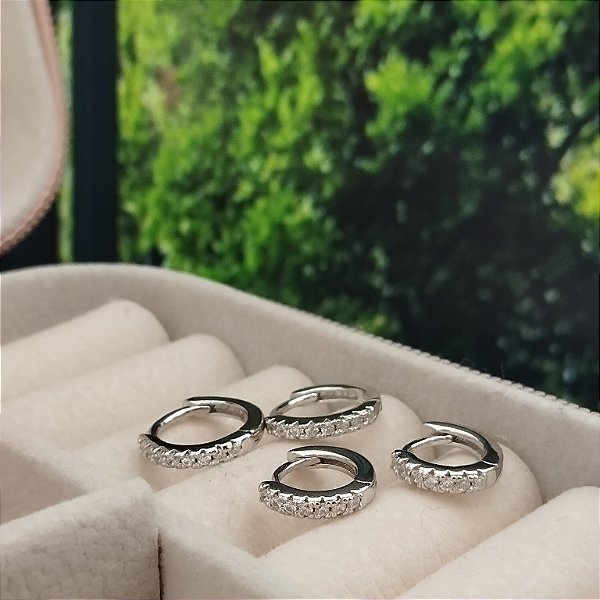 Dupla De Argolas Cravejada Com Ródio- 14mm - Prata 925 -MB870-3485