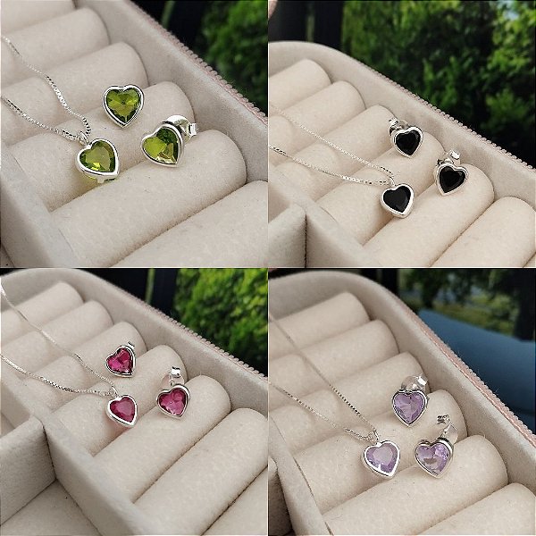 Conjunto Coração Embutido -Prata 925 - MCJ101-2974