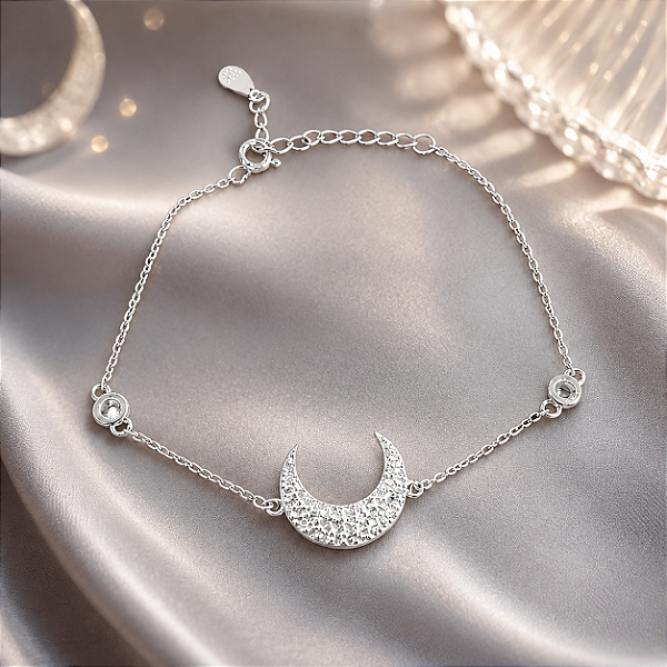 Pulseira Lua Cravejada - Prata 925