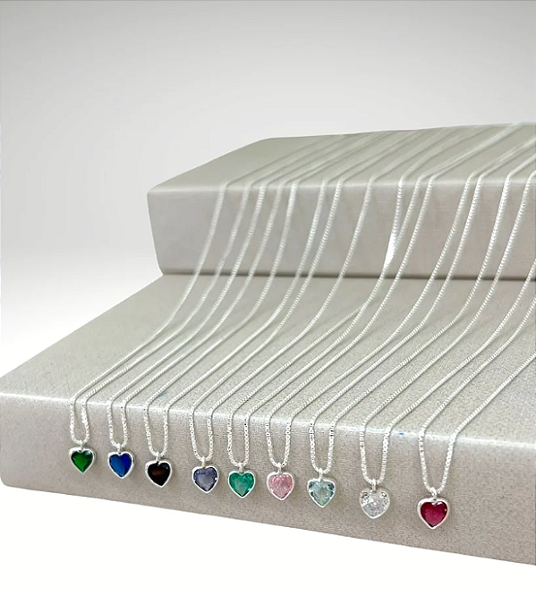 Gargantilha Ponto de Luz Coração Color - Prata 925 -MC649-3270