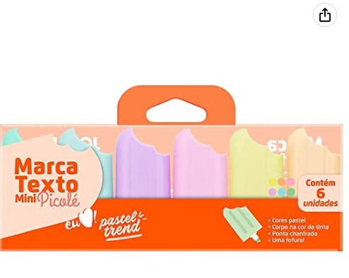 Kit Mini Marca Texto Picolé Jocar Office - 6 Cores Pasteis