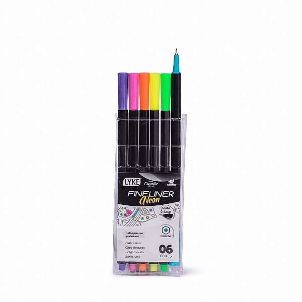 Caneta Marcador Fineliner Neon C/6 Cores - Lyke