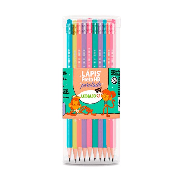 Lápis Hb Com Borracha Perolado Tons Pastel - Pote 72 Und - LEO E LEO