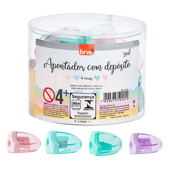Apontador Plastico Pastel - POTE 12 UND - BRW