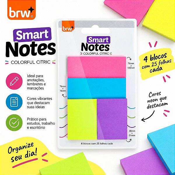 Bloco Smart Notes Colorful cítrico - UND - BRW