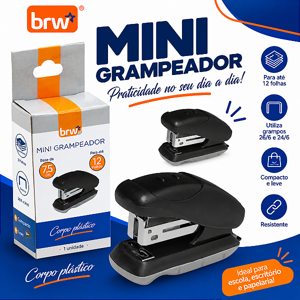 Grampeador Mini PRETO PARA 12FLS  - UND - BRW