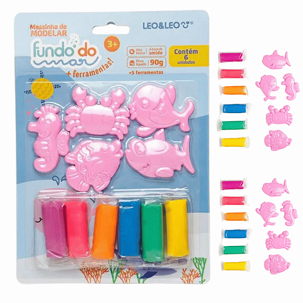 Kit Massinha de Modelar FUNDO DO MAR - BLISTER C/ 6 CORES - LEO E LEO