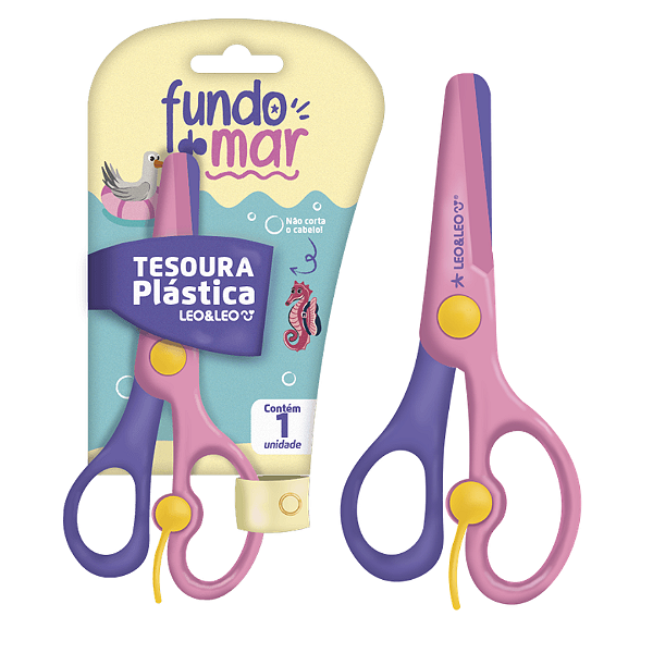 Tesoura escolar plástica FUNDO DO MAR - BLISTER C/ 1 UND - LEO E LEO