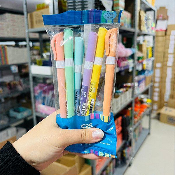 Marca texto lumini LITE PASTEL - ESTOJO C/6 CORES - CIS