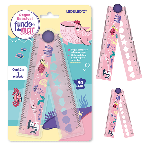 Régua dobrável 15 CM/30 CM FUNDO DO MAR - BLISTER C/ 1 UND - LEO E LEO