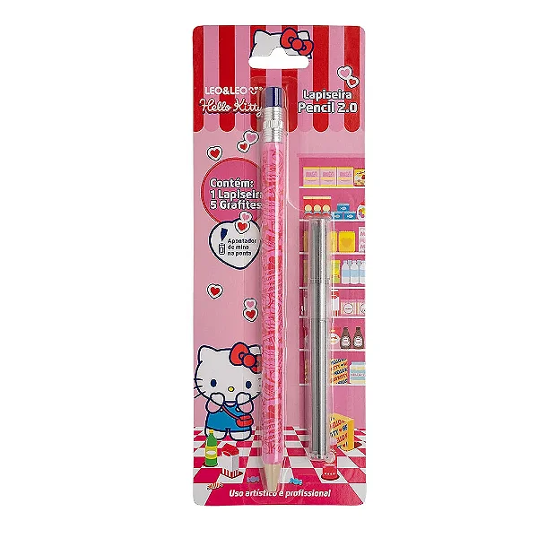 Lapiseira Pencil 2.0 HELLO KITTY - BLISTER C/ 1 LAPISEIRA + 5 GRAFITES - LEO E LEO