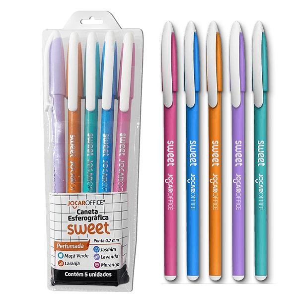 Caneta esferográfica  SWEET ponta 0.7 - ESTOJO C/ 5 UND - JOCAR OFFICE