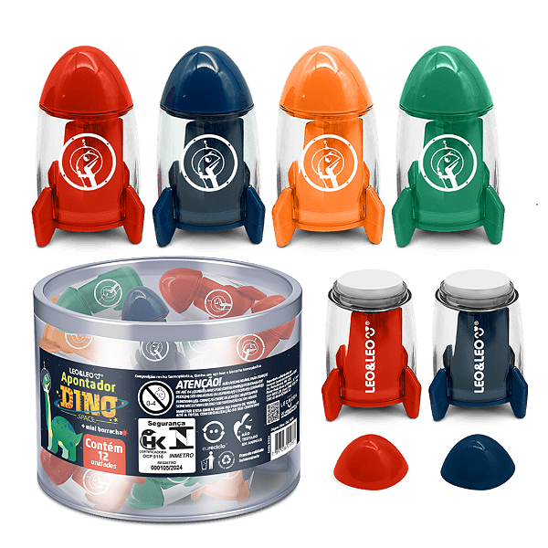 Apontador foguete com depósito DINO SPACE - POTE C/ 12 UND - LEO E LEO