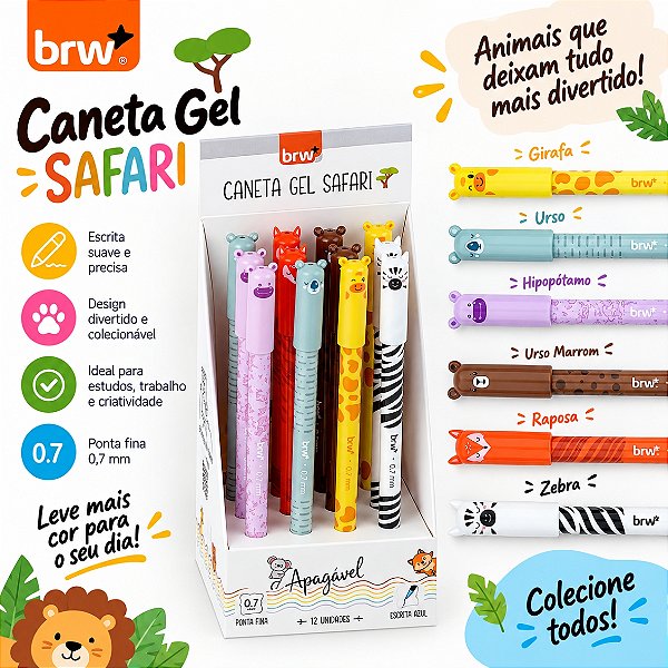 Caneta Esferográfica Apagável 0.7MM - SAFARI - DISPLAY C/ 12UND - BRW
