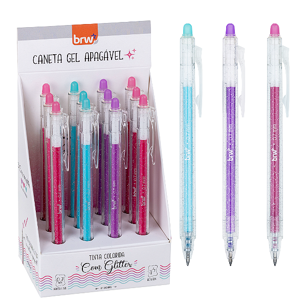 Caneta esferográfica divert GEL apagável 0.7MM - GLITTER - DISPLAY C/ 12UND - BRW