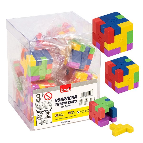 Borracha TETRIS CUBO 6 EM 1 - POTE C/ 12UND - BRW