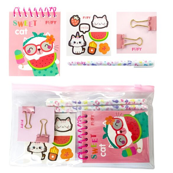 Kit de Papelaria CAT ROSA - UND  - FOFY