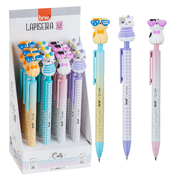 Lapiseira plástica divertida 0,7MM - CAT - DISPLAY C/ 12UND - BRW