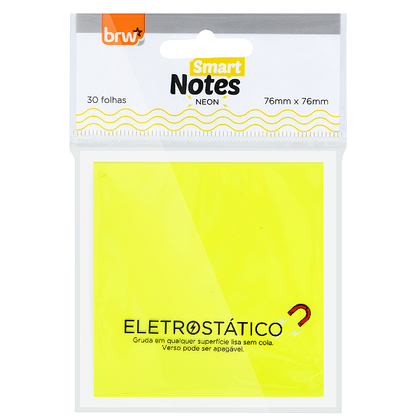 Bloco eletrostático Smart Notes  76X76MM - AMARELO NEON - 30 FLS - BRW