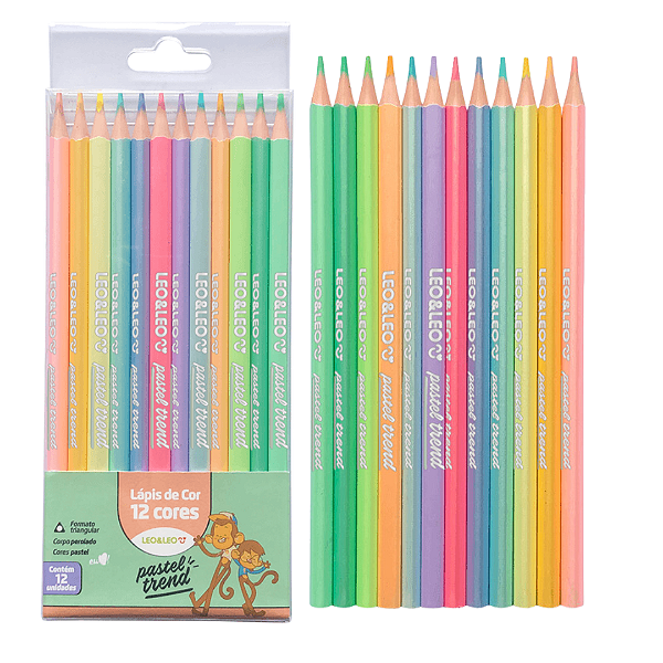 Lápis de cor 12 cores  PASTEL TREND -  LEO E LEO
