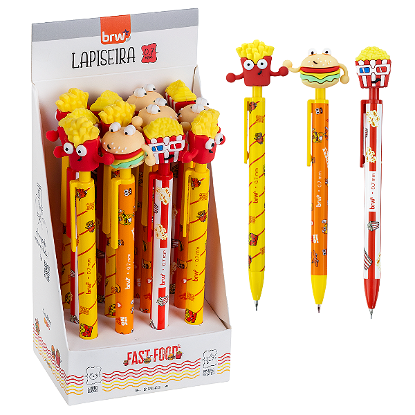 Lapiseira plástica divertida 0,7MM - FAST FOOD  - DISPLAY C/ 12UND - BRW