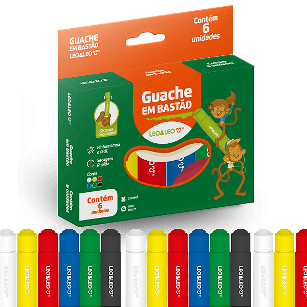 Guache em bastão - CAIXA C/ 6 CORES - LEO E LEO