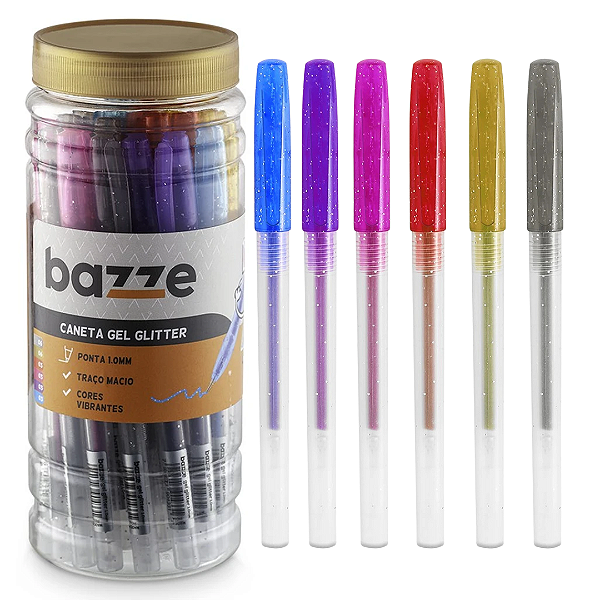 Caneta Gel GLITTER BAZZE COLOR -  POTE 24UND - BAZZE