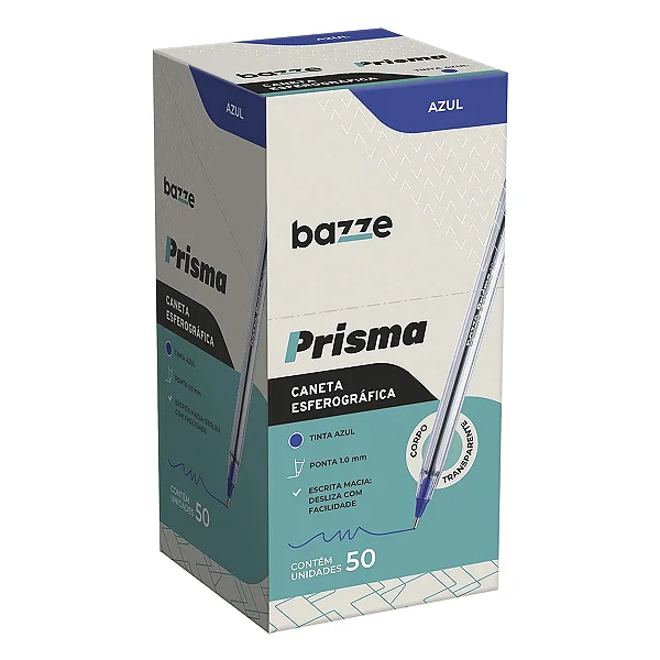 Caneta esferográfica  PRISMA 1.0 AZUL  - CX 50UND - BAZZE