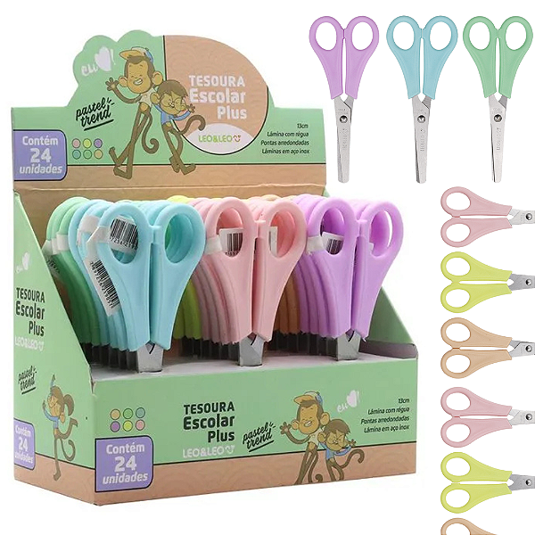 Tesoura Escolar Plus Pastel Trend -  DISPLAY C/24 UND - LEO E LEO