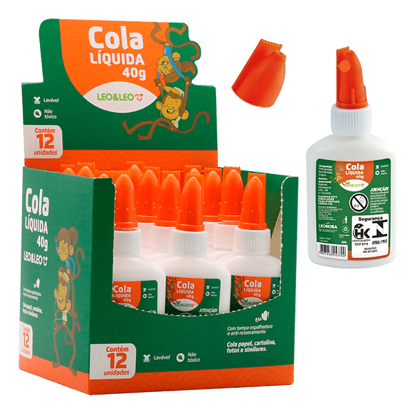 Cola branca escolar LIQUIDA 40 GRAMAS -  CX/12 UND - LEO E LEO
