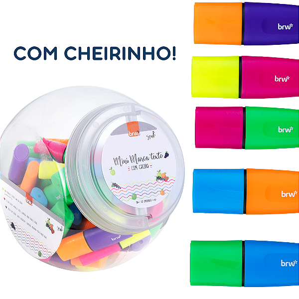Marca texto  MINI C/ CHEIRO - NEON - POTE C/ 48UND - BRW