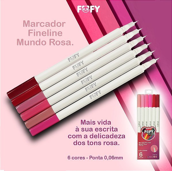 Conjunto marcador fineliner ROSA 6 CORES - FOFY