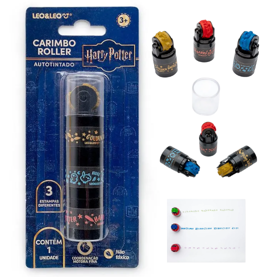 Carimbo Roller Autotintado 3 Estampas HARRY POTTER - BLISTER C/ 1 UND - LEO E LEO