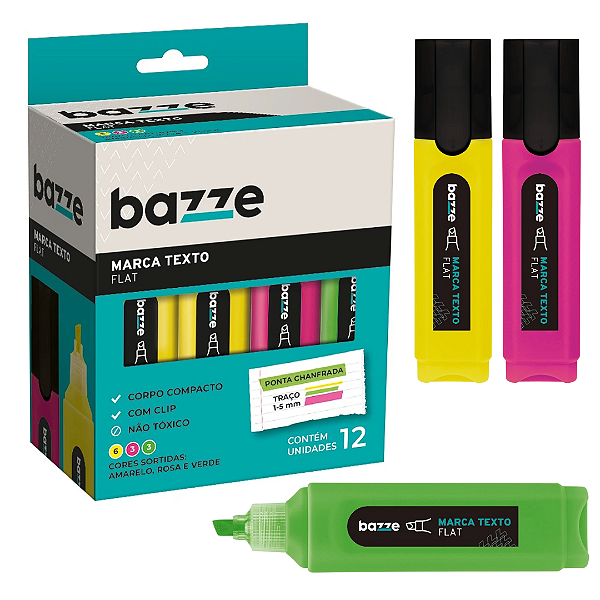 Marca texto FLAT  Sortido - CX12UND - BAZZE