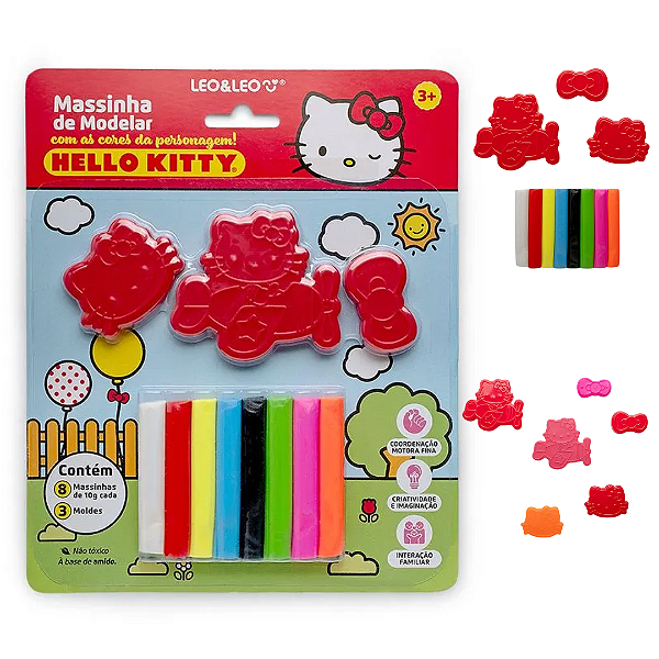 Massinha de modelar c/ Molde HELLO KITTY - BLISTER C/ 80G 8 UND + 3 MOLDES - LEO E LEO