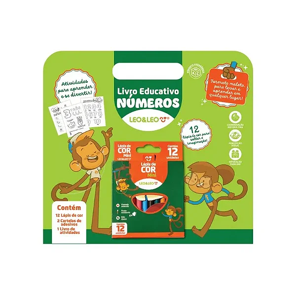 Livro de Colorir -  PEDAGOGICO NUMEROS - SHRINK C/ LIVRO + CARTELA DE ADESIVOS + MINI LAPIS DE COR - LEO E LEO
