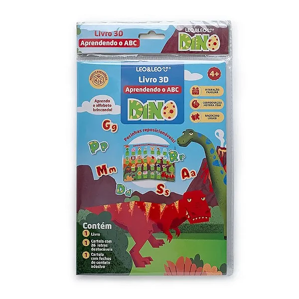 Livro 3D Aprendendo o Abecedário com o DINO - OPPBAG C/ 1 LIVRO + CARTELA - LEO E LEO