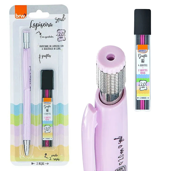 Lapiseira LILÁS 2.0MM COM 6 GRAFITES - BLISTER C/ 1UND - BRW