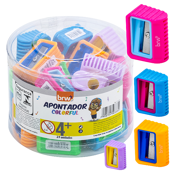 Apontador Plástico Retangular  - COLORFUL- POTE C/ 24 UND - BRW